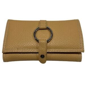 Unbranded Trifold Tan and Silver Ring Travel Jewelry Organizer Faux Leather